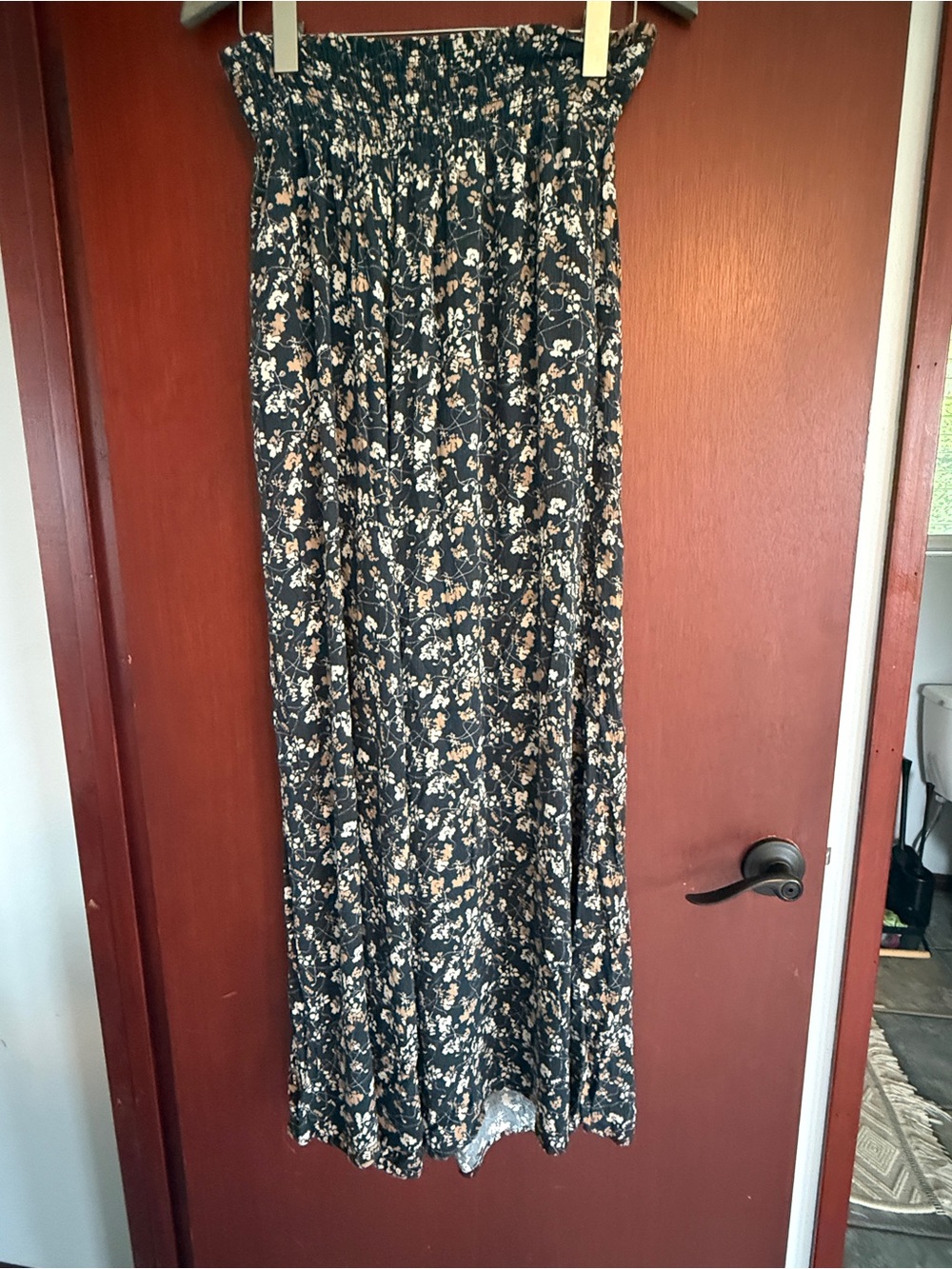 mahina Black Maxi Skirt with Cream & Tan Floral Print